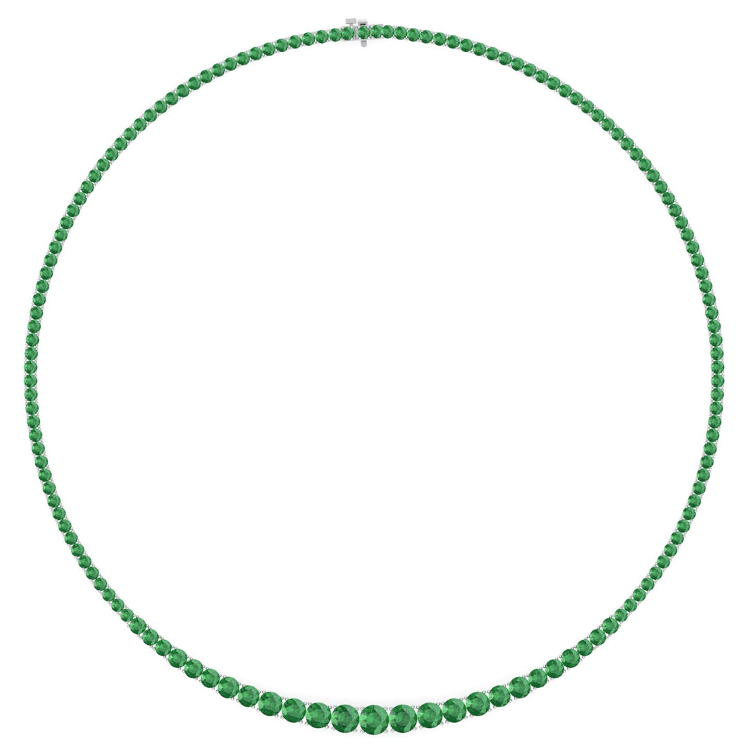 4 Prong Graduated Natural Green Emerald Tennis Necklace White Gold 14K 18K