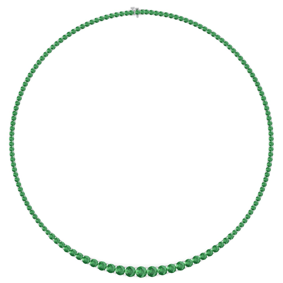4 Prong Graduated Natural Green Emerald Tennis Necklace White Gold 14K 18K