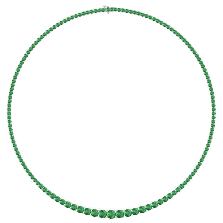 4 Prong Graduated Natural Green Emerald Tennis Necklace White Gold 14K 18K