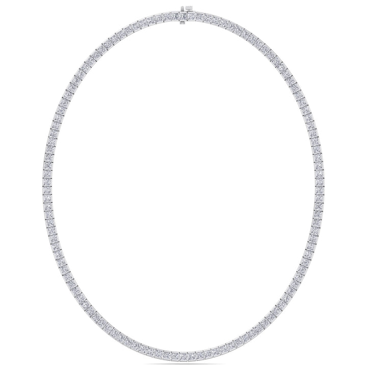 Princess Cut Natural Diamond Tennis Necklace 14K Solid Gold