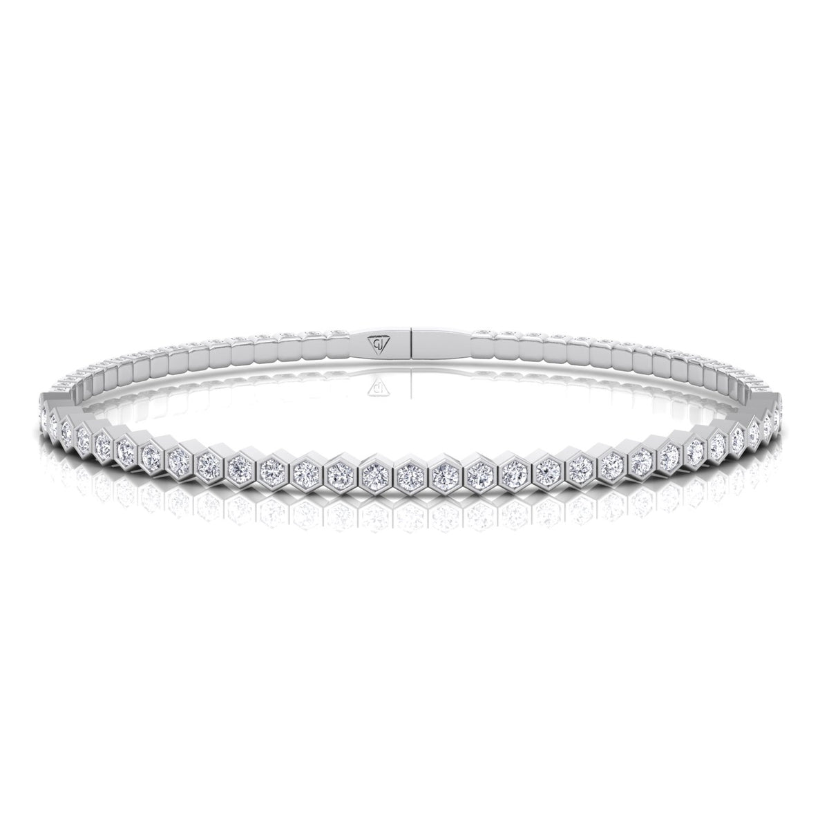 Hexagonal Bezel Set Natural Diamond Flexible Bangle White Gold 14K 18K