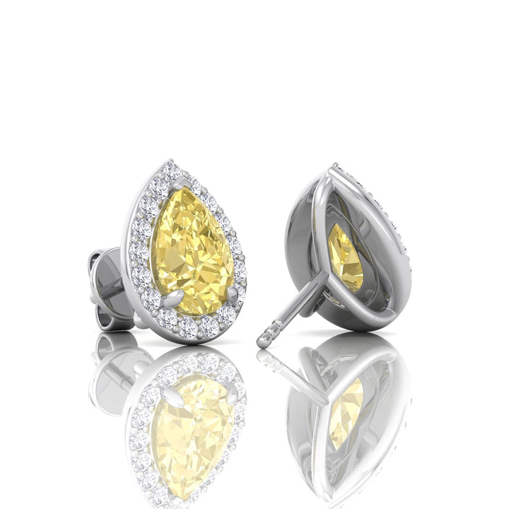 Pear Cut Natural Fancy Yellow Diamond Halo Studs