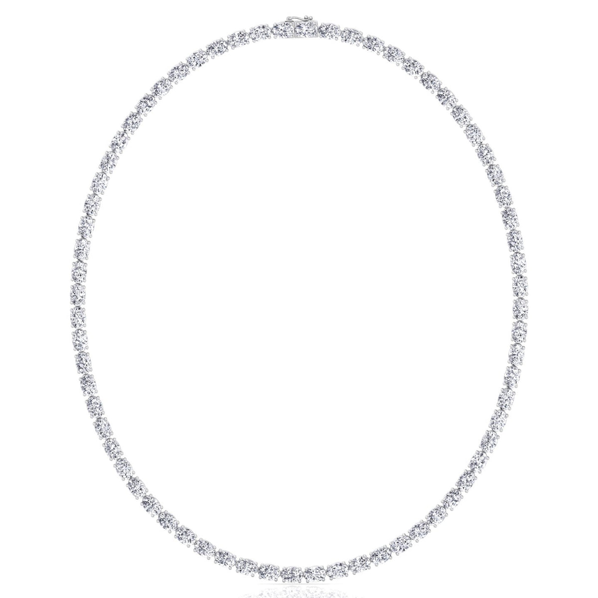 Oval Shape East to West Natural Diamond Tennis Necklace White Gold 14K 18K