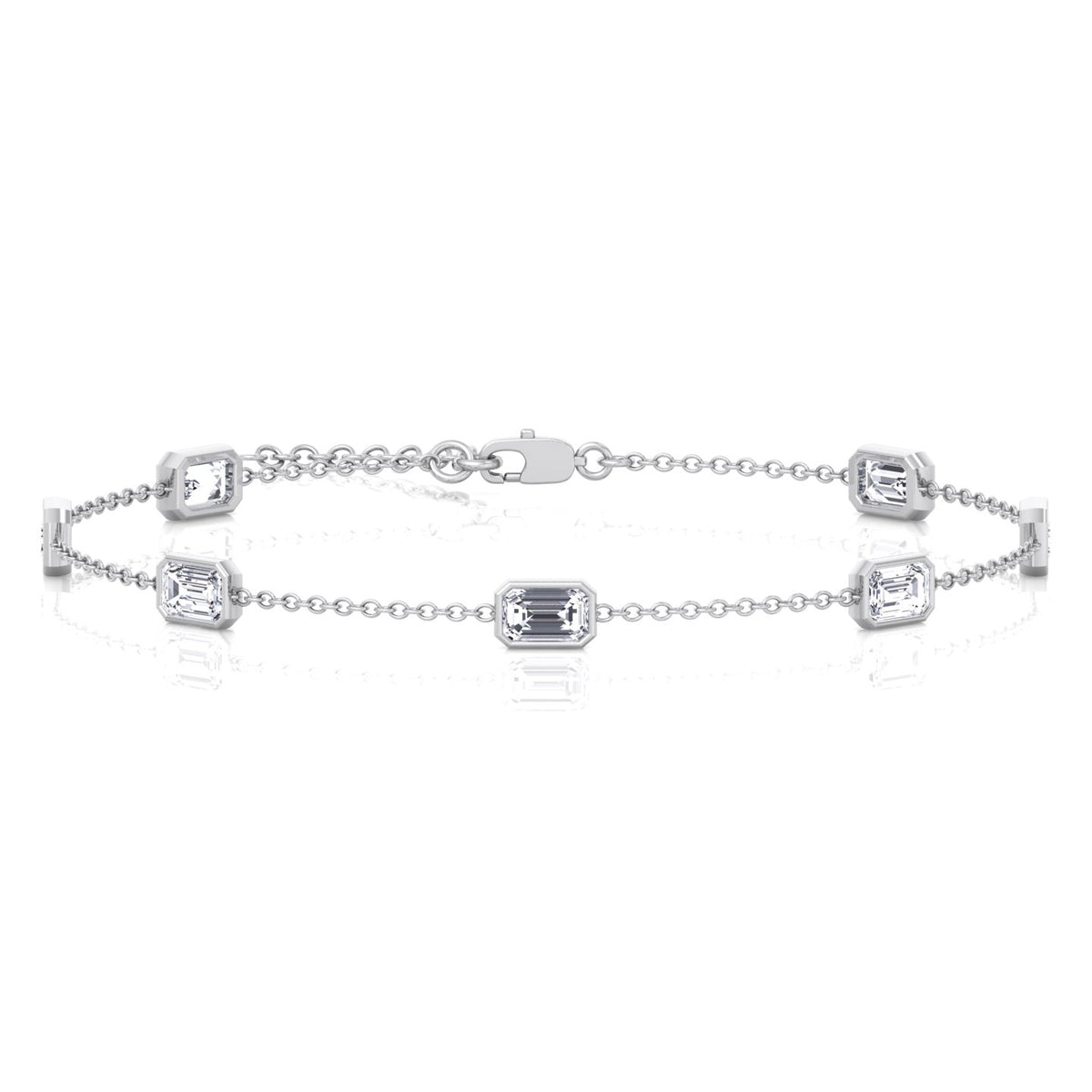 Emerald Shape Natural Diamonds By The Yard Bracelet-1.10CT-14K-18K-White Gold-Bezel Set