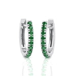 Natural Green Emerald Round Shape Huggie Hoop Earrings White Gold 14K