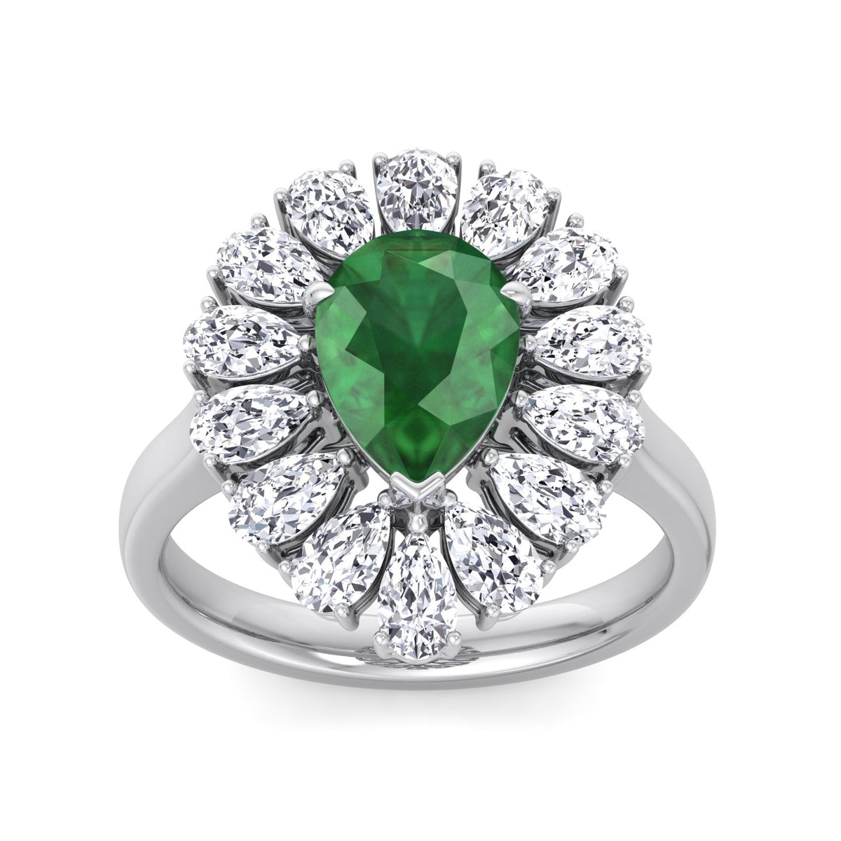 Sabrina - Pear Shape Green Emerald Engagement Ring with Pear Shape Diamond Halo - Gem Jewelers Co