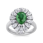Sabrina - Pear Shape Green Emerald Engagement Ring with Pear Shape Diamond Halo - Gem Jewelers Co