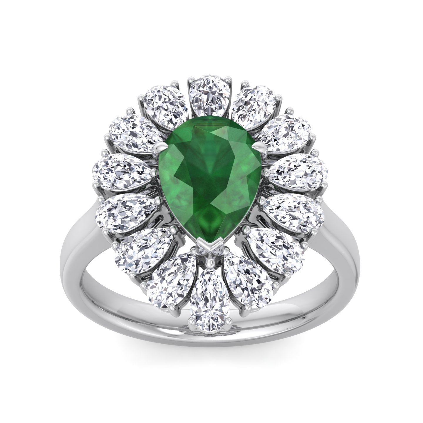 Sabrina - Pear Shape Green Emerald Engagement Ring with Pear Shape Diamond Halo - Gem Jewelers Co