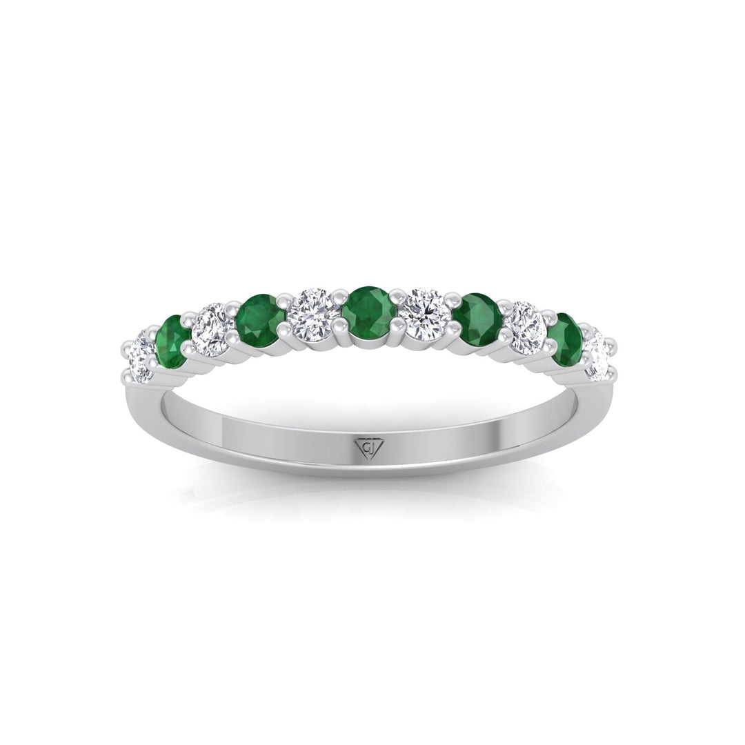 0.70CT Round Alternating Natural Green Emerald and Diamonds Halfway Eternity Band