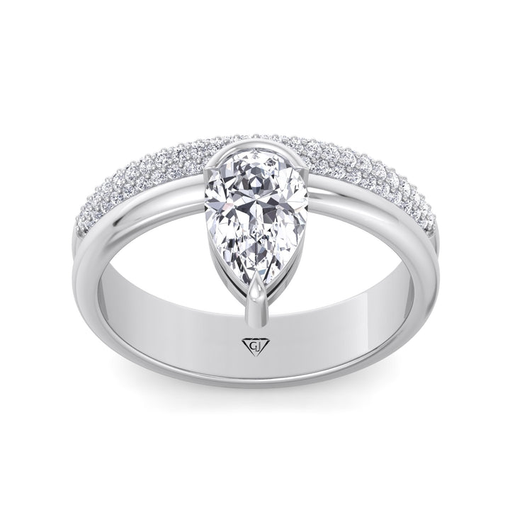 Zelie - Floating Pear Shape Diamond Double Band Engagement Ring