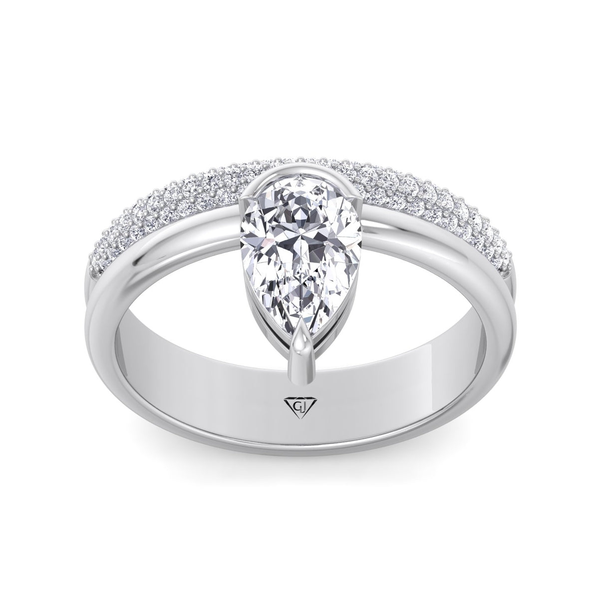 Zelie - Floating Pear Shape Diamond Double Band Engagement Ring - Gem Jewelers Co