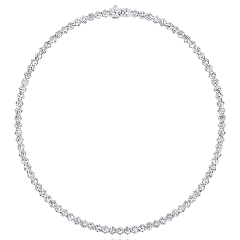 Hexagonal Bezel Set Natural Diamond Tennis Necklace Platinum, 4ct, 8ct, 10.5ct