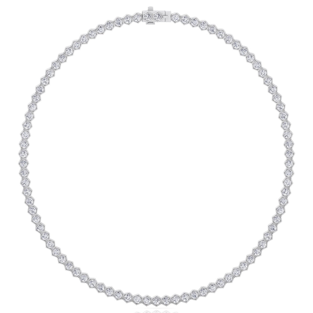 Hexagonal Bezel Set Natural Diamond Tennis Necklace Platinum, 4ct, 8ct, 10.5ct