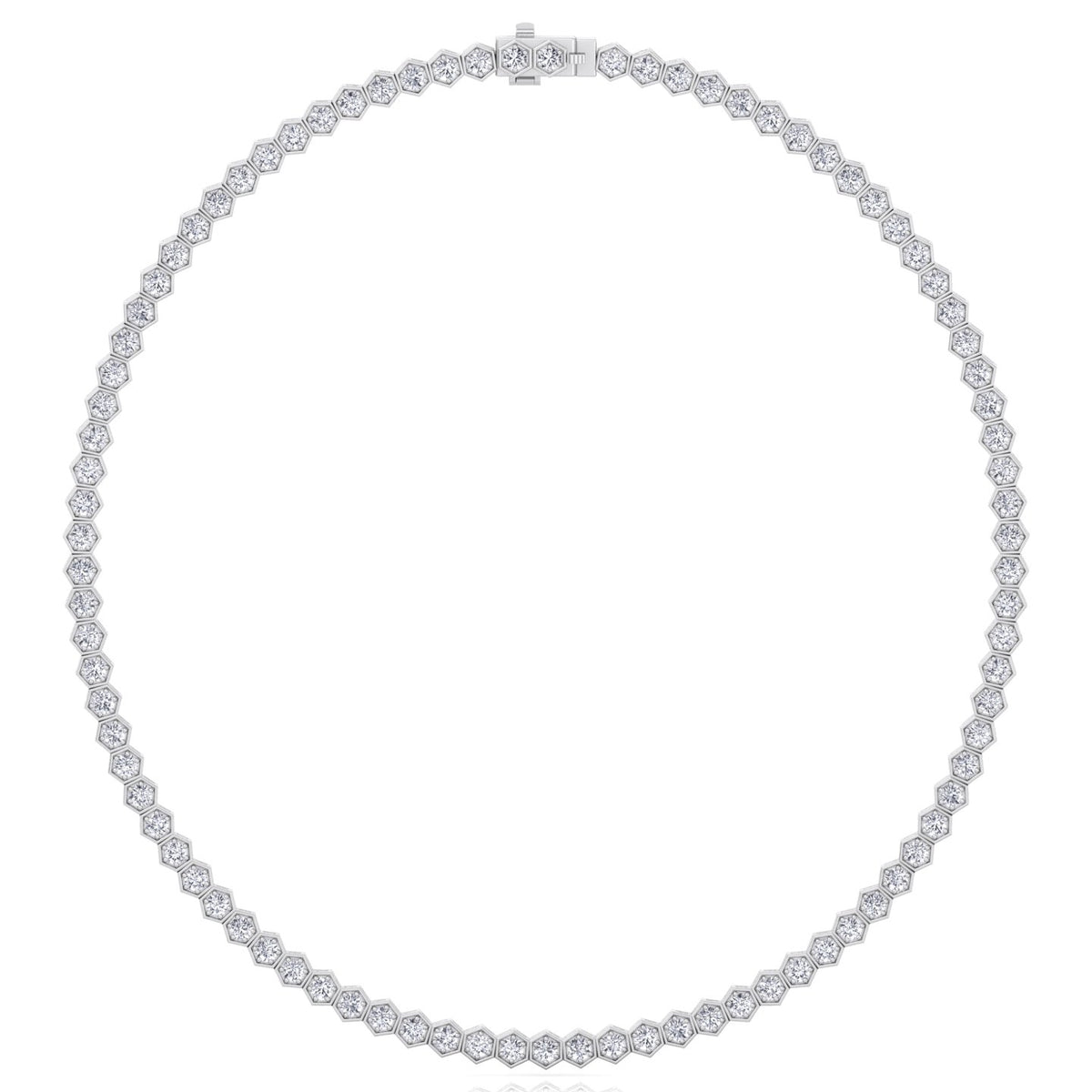 Hexagonal Bezel Set Natural Diamond Tennis Necklace Platinum, 4ct, 8ct, 10.5ct