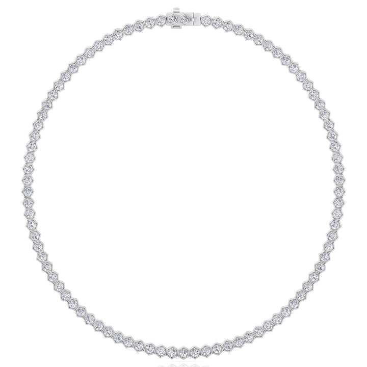 Hexagonal Bezel Set Natural Diamond Tennis Necklace Platinum, 4ct, 8ct, 10.5ct