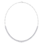 Paper Clip and Bezel Set Diamond Tennis Necklace-4CT-8CT-14K- All White Gold