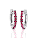Natural Red Ruby Round Shape Huggie Hoop Earring White Gold