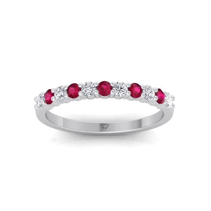 0.70CT Round Alternating Natural Red Ruby and Diamonds Halfway Eternity Band