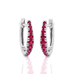 Natural Red Ruby Graduated Round Shape Huggie Hoop Earrings WG