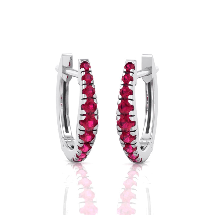 Natural Red Ruby Graduated Round Shape Huggie Hoop Earrings WG