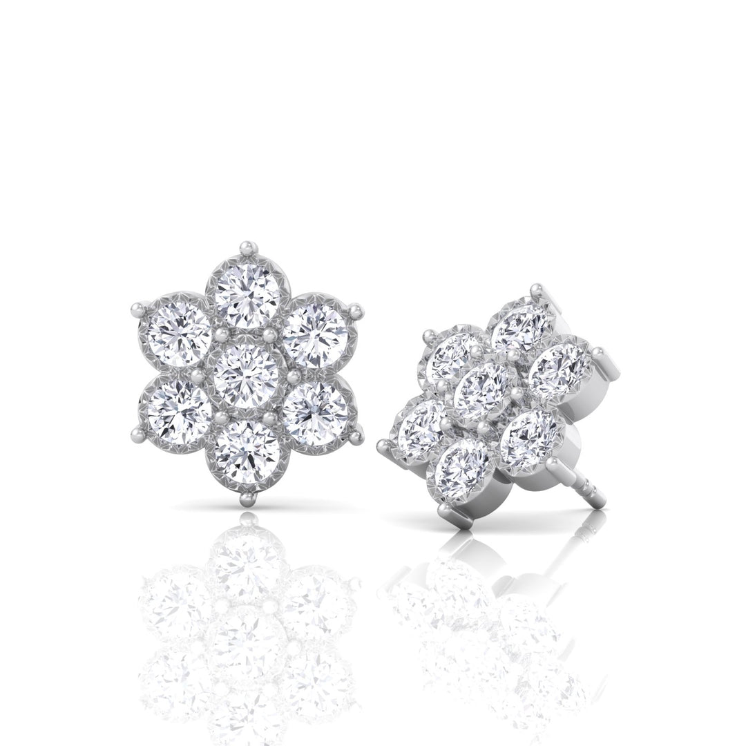 Vintage Style Natural Diamond Flower Earrings White Gold 14K 18K