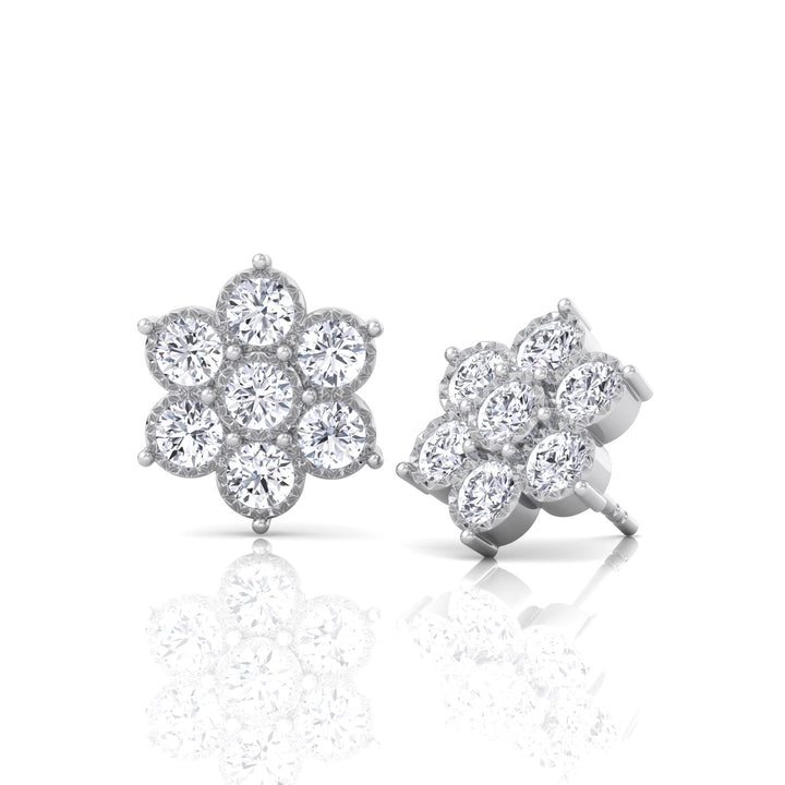Vintage Style Natural Diamond Flower Earrings White Gold 14K 18K