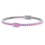 Pierra - Single Stone Emerald Shape Natural Pink Sapphire Tennis Bracelet - Gem Jewelers Co