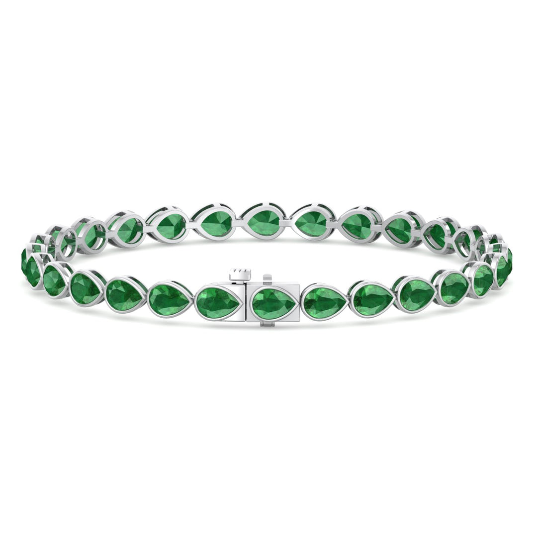East West Pear Shape Natural Green Emerald Tennis Bracelet White Gold 14K 18K