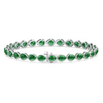 East West Pear Shape Natural Green Emerald Tennis Bracelet White Gold 14K 18K