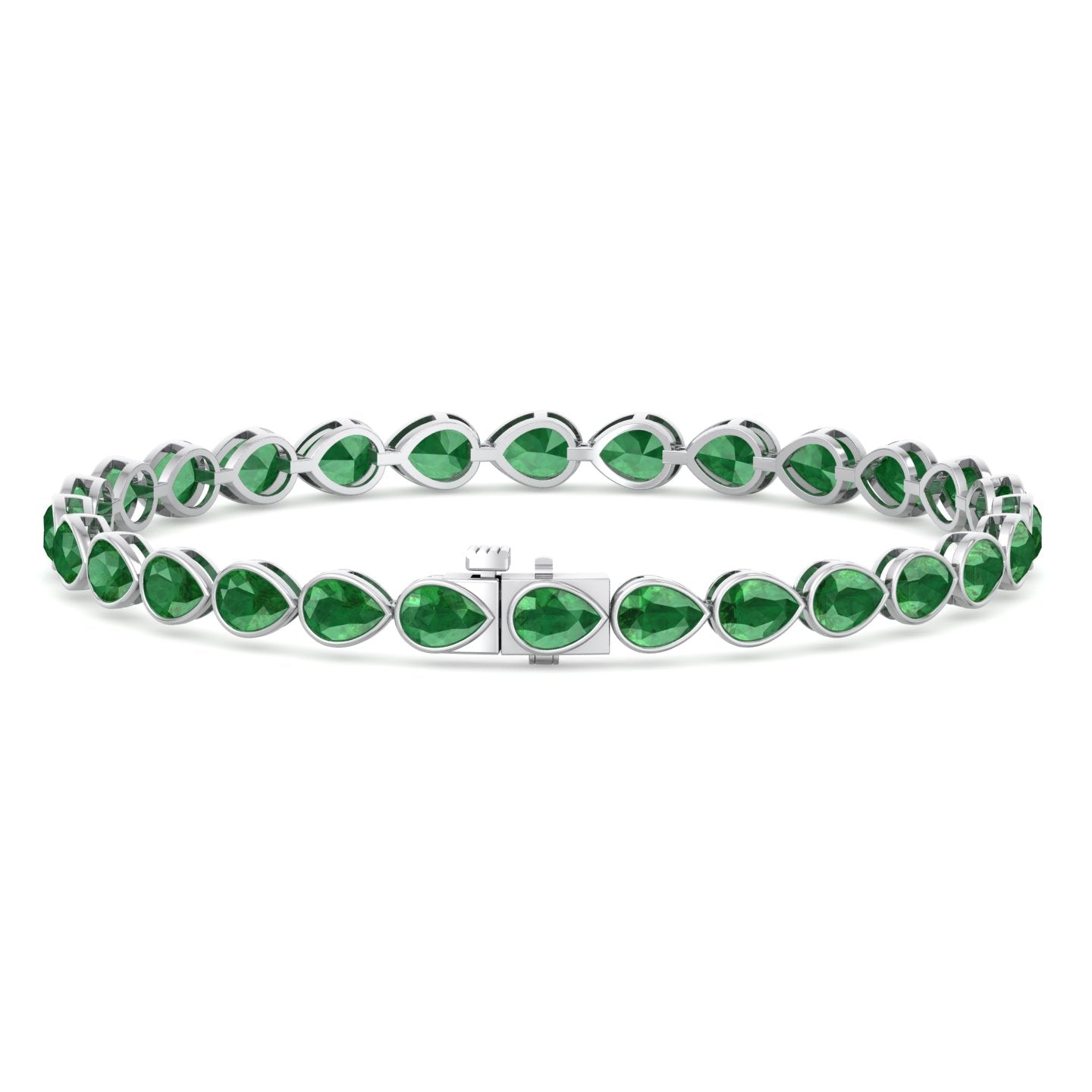 East West Pear Shape Natural Green Emerald Tennis Bracelet White Gold 14K 18K
