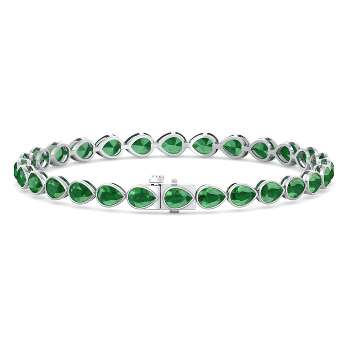 East West Pear Shape Natural Green Emerald Tennis Bracelet White Gold 14K 18K
