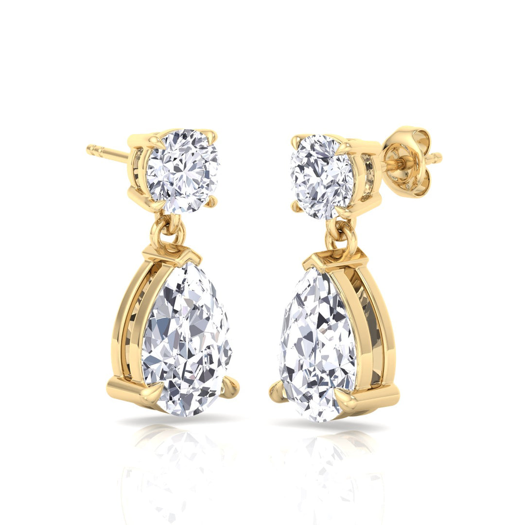 Round and Pear Shape Natural Diamond Drop Earrings