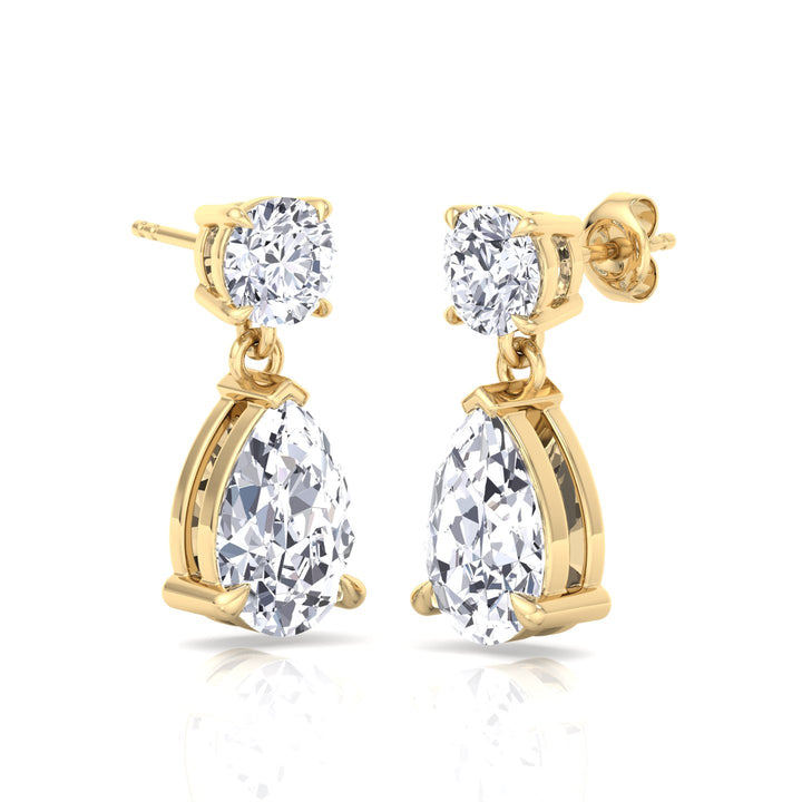 Round and Pear Shape Natural Diamond Drop Earrings