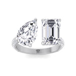 Leani - Toi Et Moi Hidden Halo Emerald and Pear Shape Diamond Engagement Ring - Gem Jewelers Co