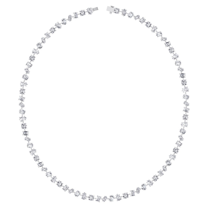 Multi Shape Natural Diamond Tennis Necklace in Prong Setting