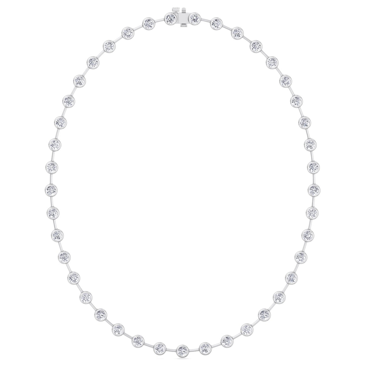 Bezel Set Round Natural Diamond Bar Necklace White Gold 14K 18K