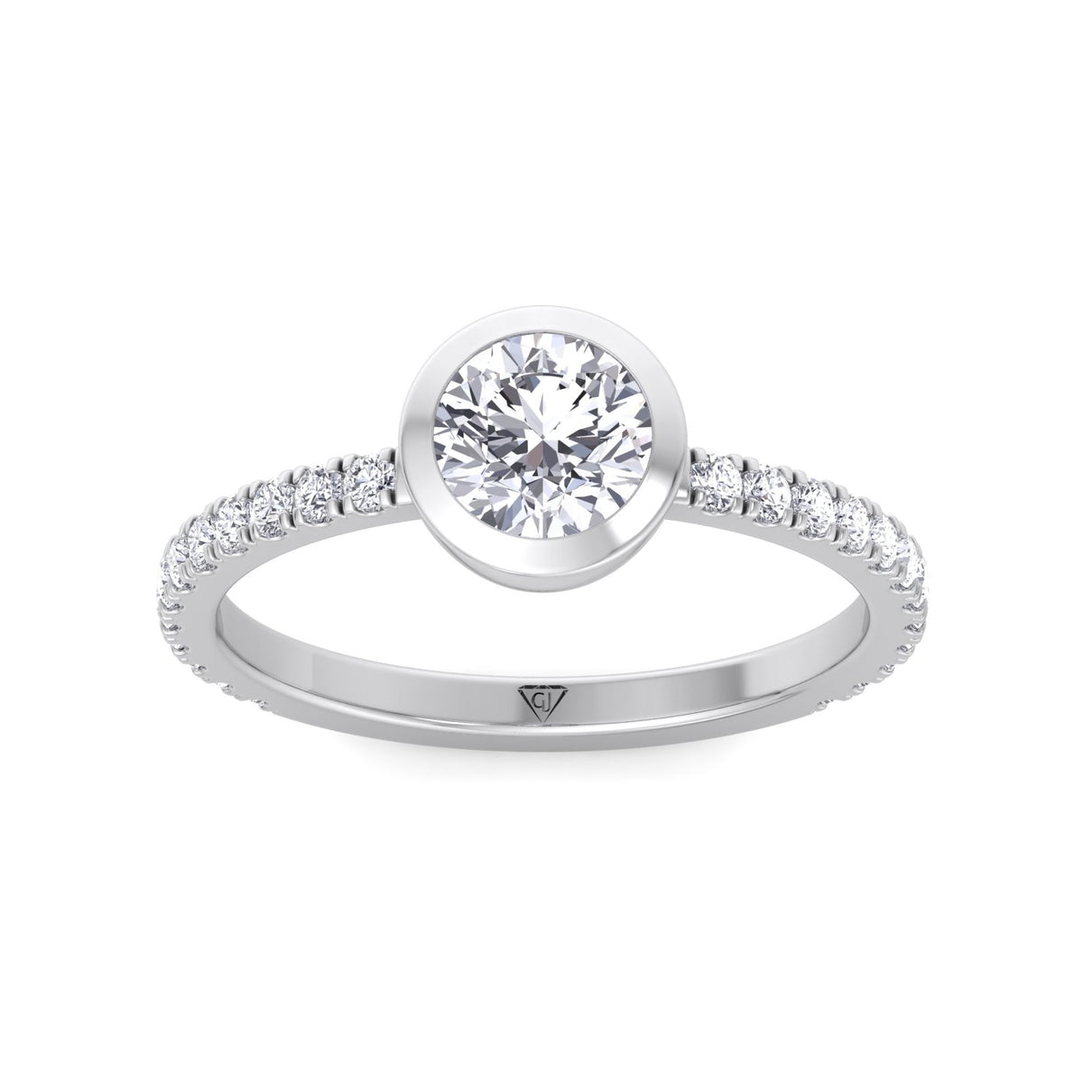 Monza - Round Bezel Set Engagement Ring with Pave Band - Gem Jewelers Co