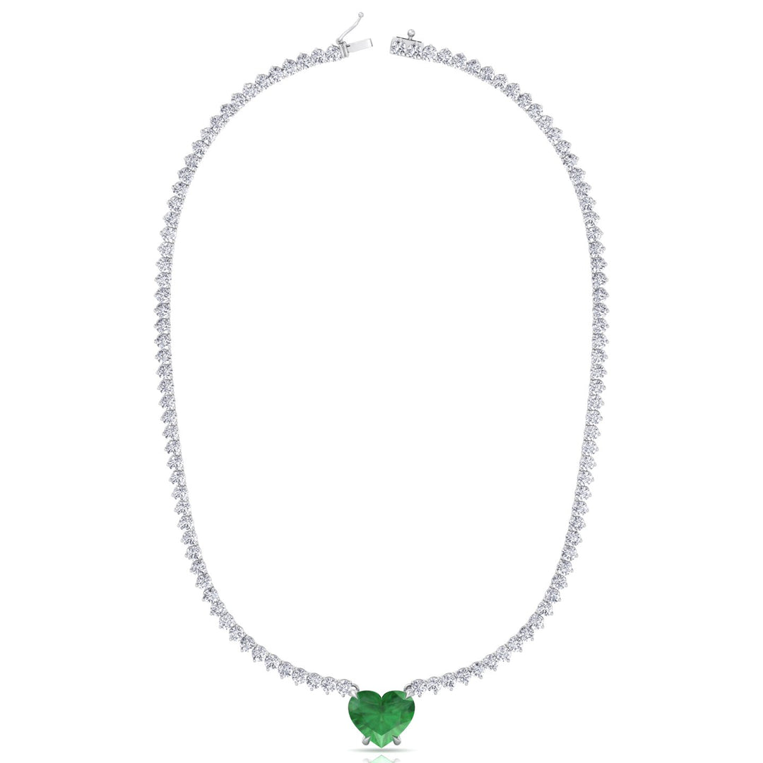 13CT T.W. 3-Prong Tennis Necklace with Green Emerald Heart Shape Pendant
