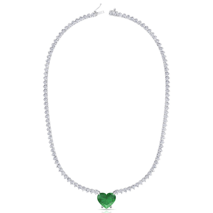 13CT T.W. 3-Prong Tennis Necklace with Green Emerald Heart Shape Pendant