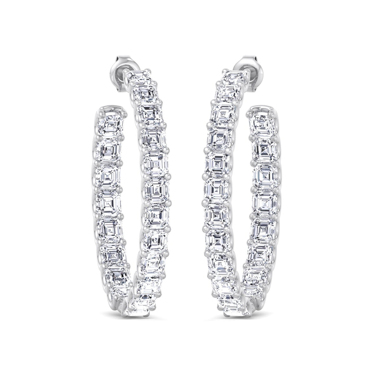 Inside Out Asscher Cut Natural Diamond Hoop Earrings White Gold 14K 18K
