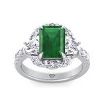 Anzola - Emerald Shape Green Emerald Engagement Ring with Marquise, Trapezoid, and Round Side Stones - Gem Jewelers Co