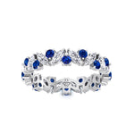 Round Natural Blue Sapphire and Marquise-Cut Natural Diamond Eternity Band WG2