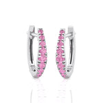 Natural Pink Sapphire Graduated Round Shape Huggie Hoop Earrings WG 2