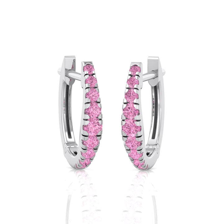 Natural Pink Sapphire Graduated Round Shape Huggie Hoop Earrings WG 2