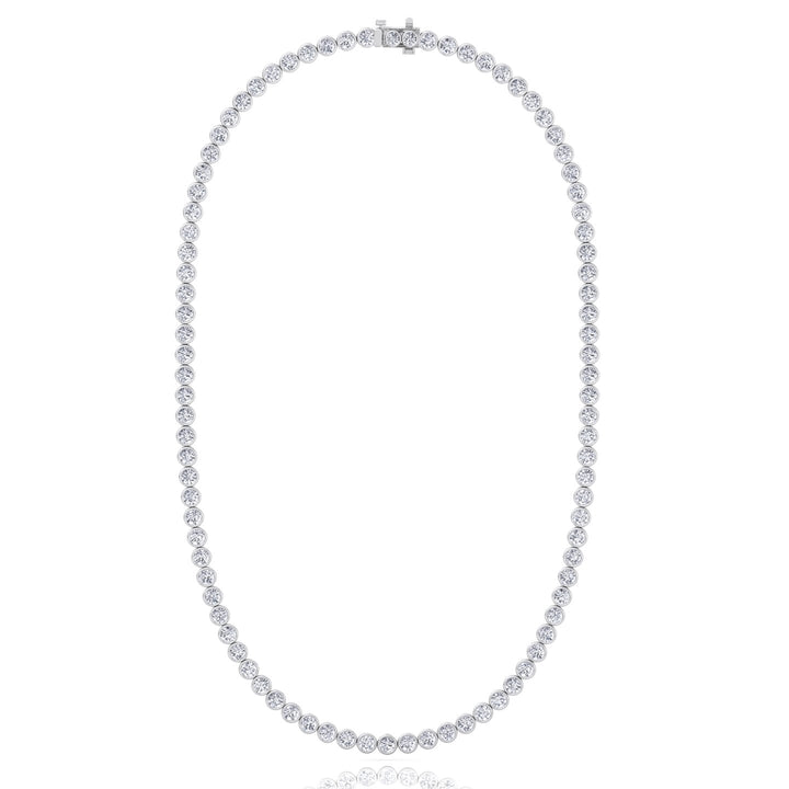 Bezel Set Natural Diamond Tennis Necklace Platinum