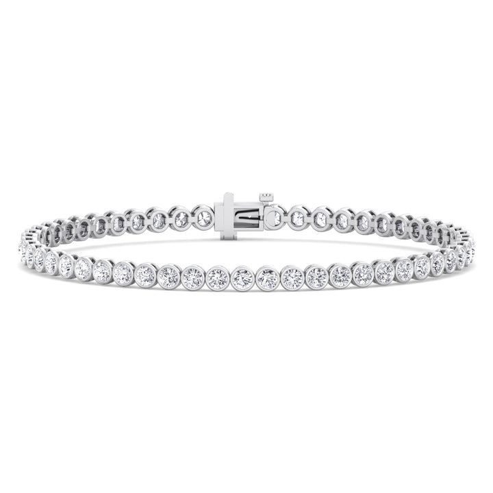 Bezel Set Natural Diamond Tennis Bracelet 14K Solid Gold