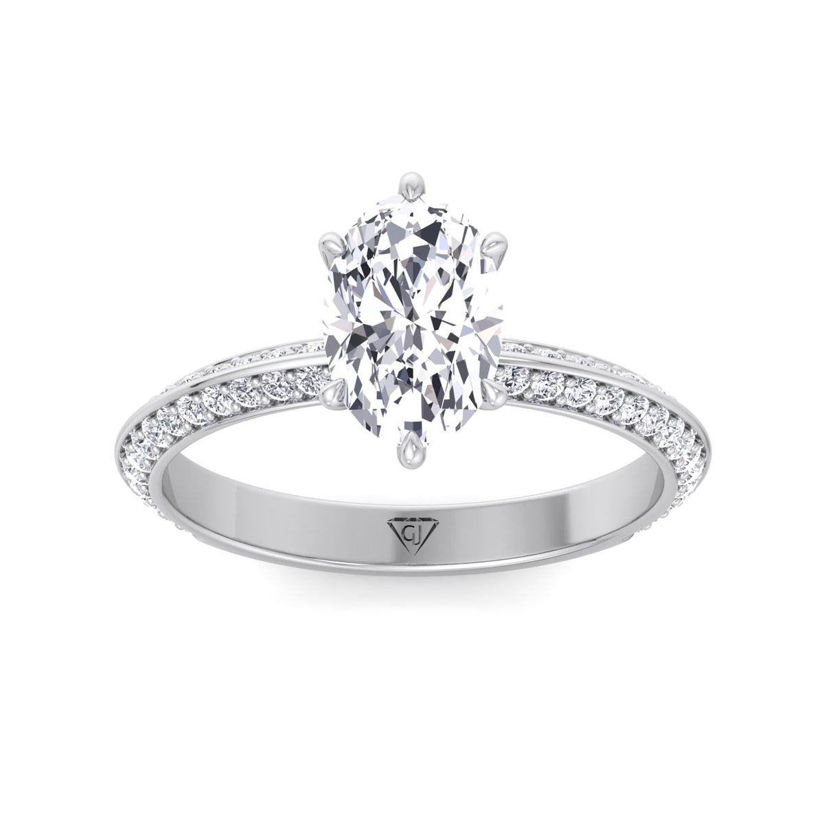 Violeza - Oval Shape Diamond Engagement Ring with Duet Pave Band - Gem Jewelers Co
