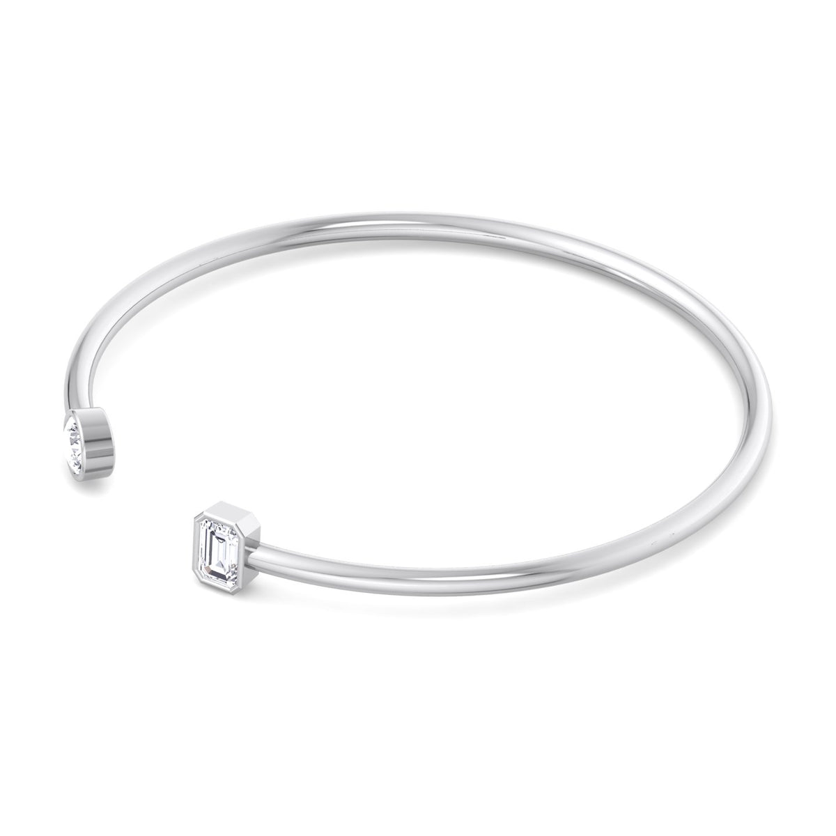 round-cut-emerald-cut-diamond-bezel-set-open-cuff-bangle-18k-white-gold