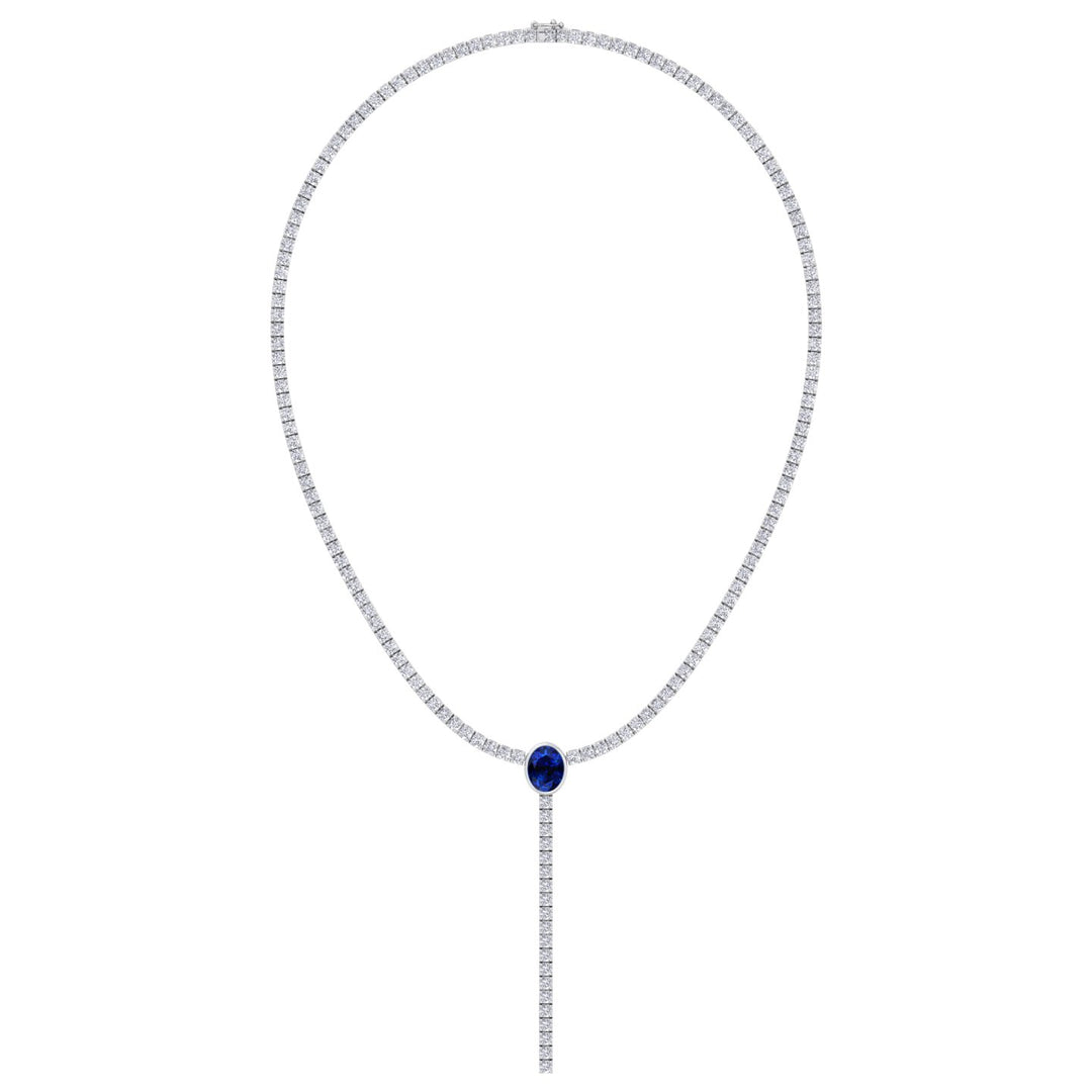 10.50CT T.W Round Natural Diamond Lariat Tennis Necklace with Natural Blue Sapphire Centerpiece