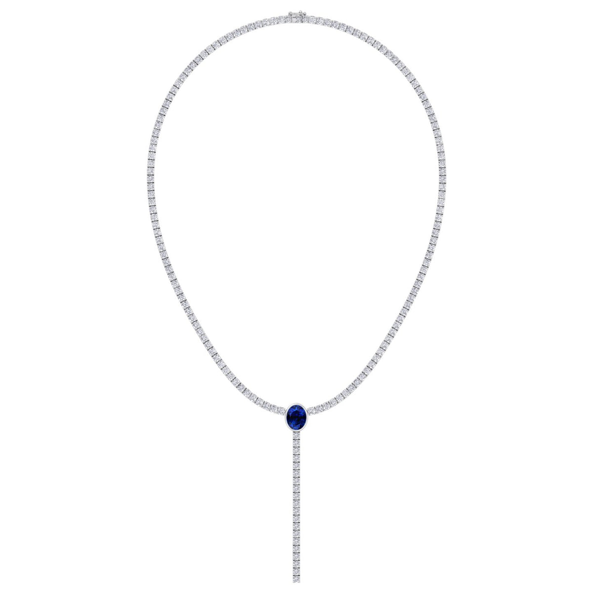 10.50CT T.W Round Natural Diamond Lariat Tennis Necklace with Natural Blue Sapphire Centerpiece